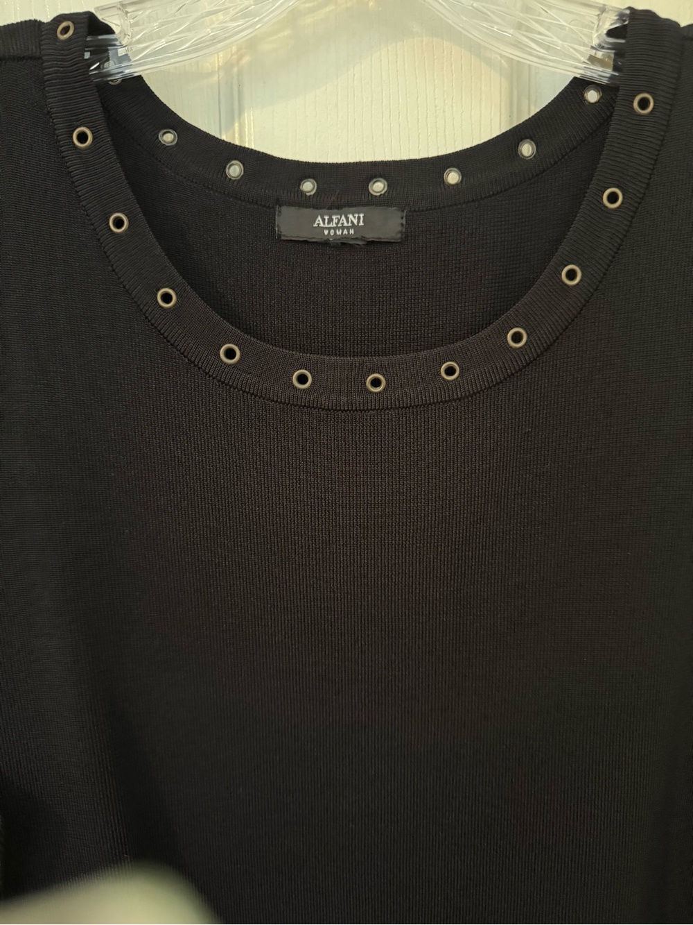 Alfani Black Ribbed Knit 2-Piece Twinset Top & Open Cardigan Gold Grommets [1X] - Picture 3 of 10
